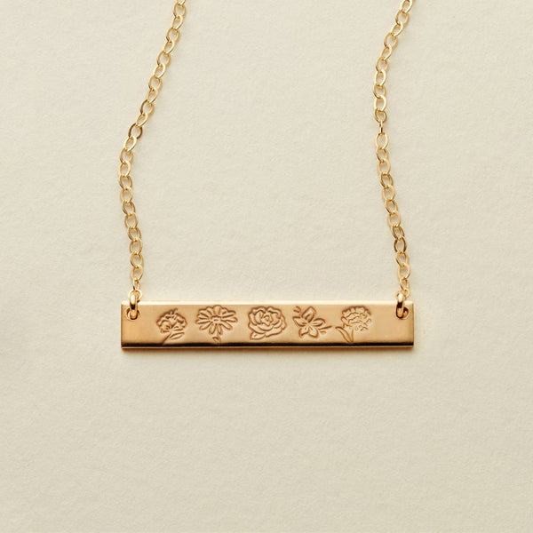 Birth Flower Bar Necklace | 1.25" horizontal bar Necklace