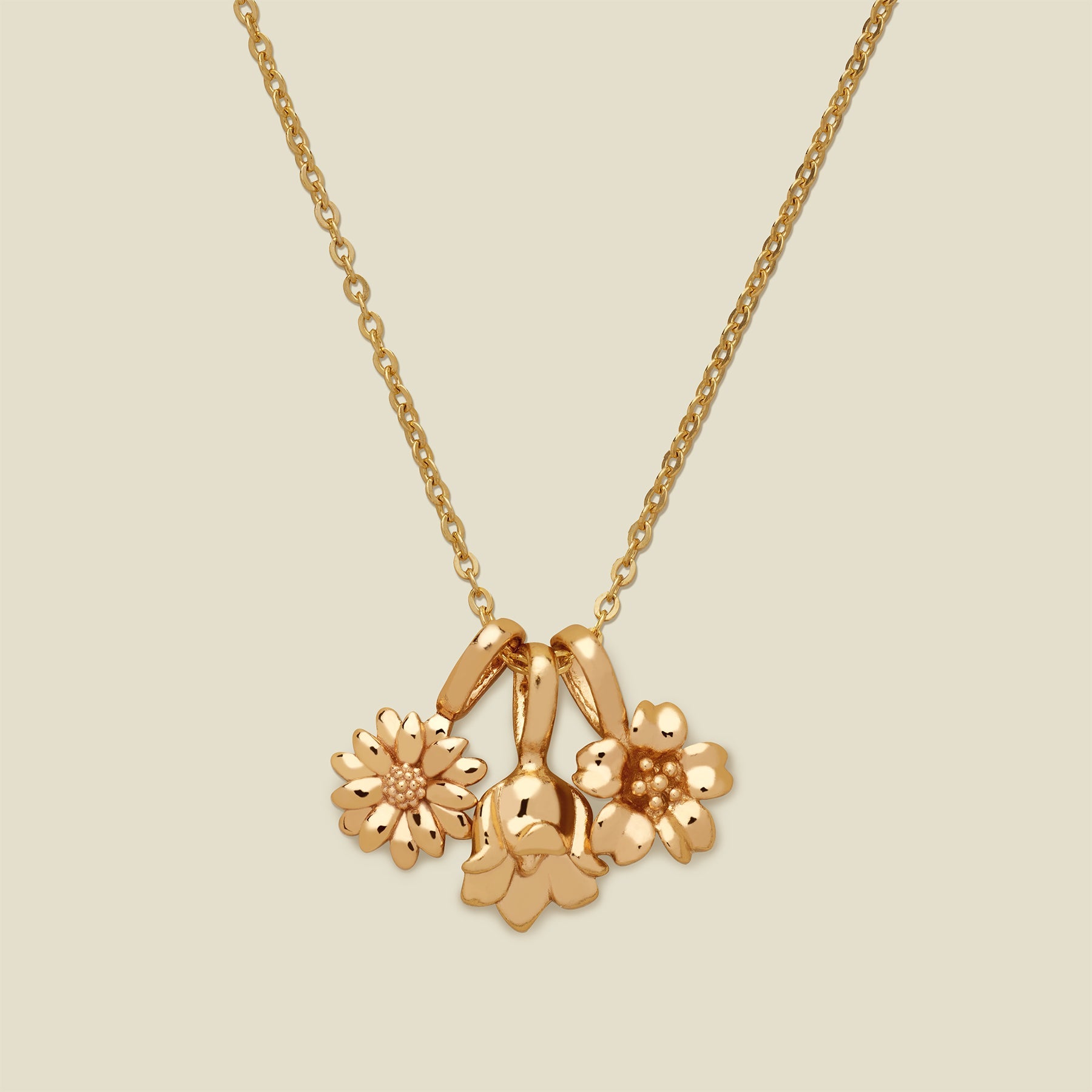 Birth Flower Charm Stacker Necklace Gold Vermeil / 16"-18" Necklace
