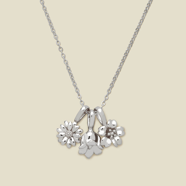 Birth Flower Charm Stacker Necklace Silver / 16"-18" Necklace