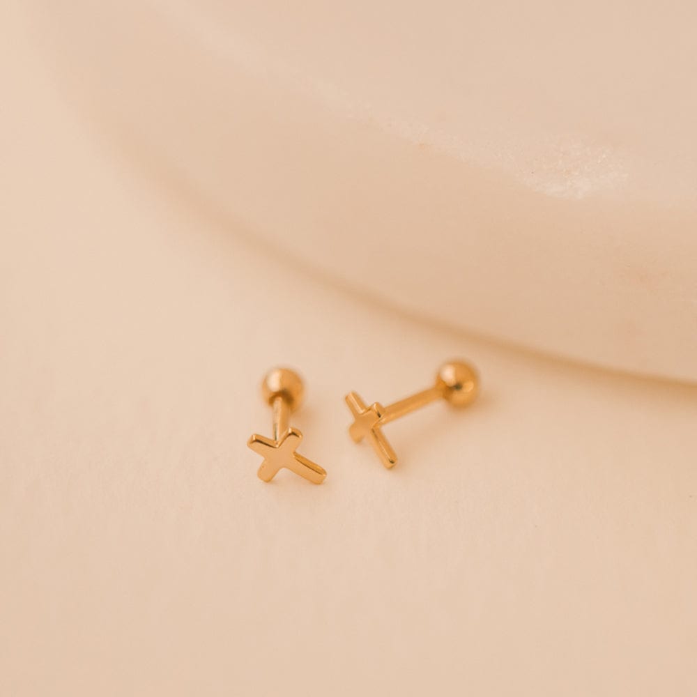 Tiny cross hot sale stud earrings