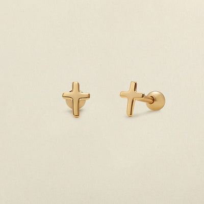 Cross Stud Earrings Gold Vermeil Earring