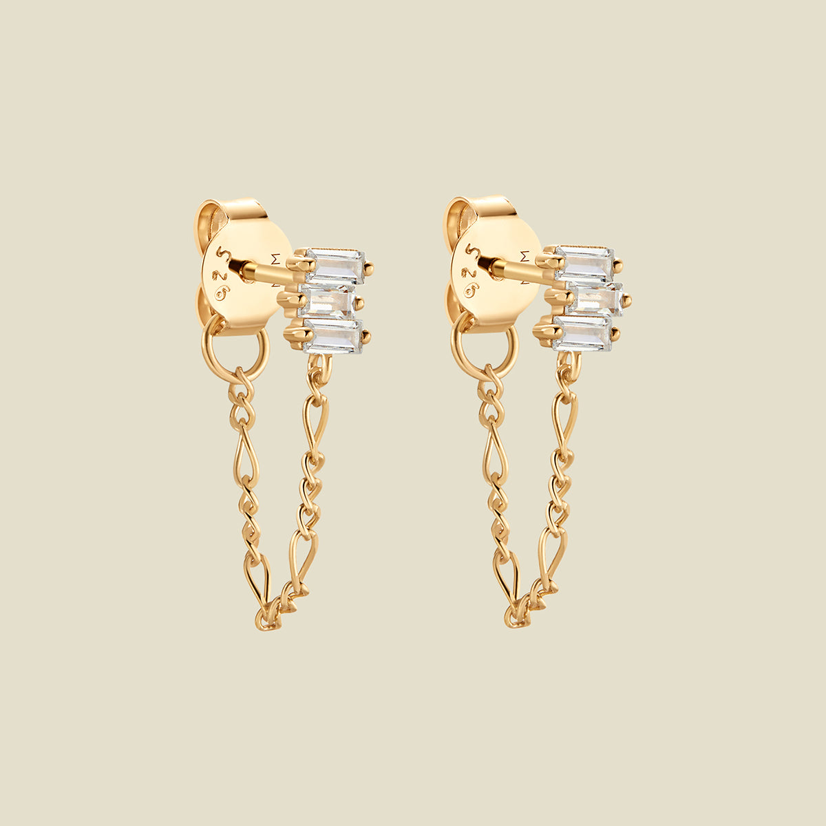 CZ Baguette Chain Huggies Gold Vermeil Earring