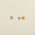CZ Bezel Stud Earrings Gold Vermeil Earring