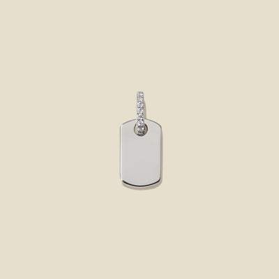 CZ Dog Tag Charm Silver Add Ons