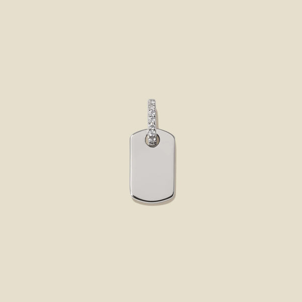 CZ Dog Tag Charm Silver Add Ons