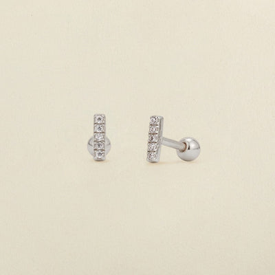 CZ Mini Bar Stud Earrings Silver Earring