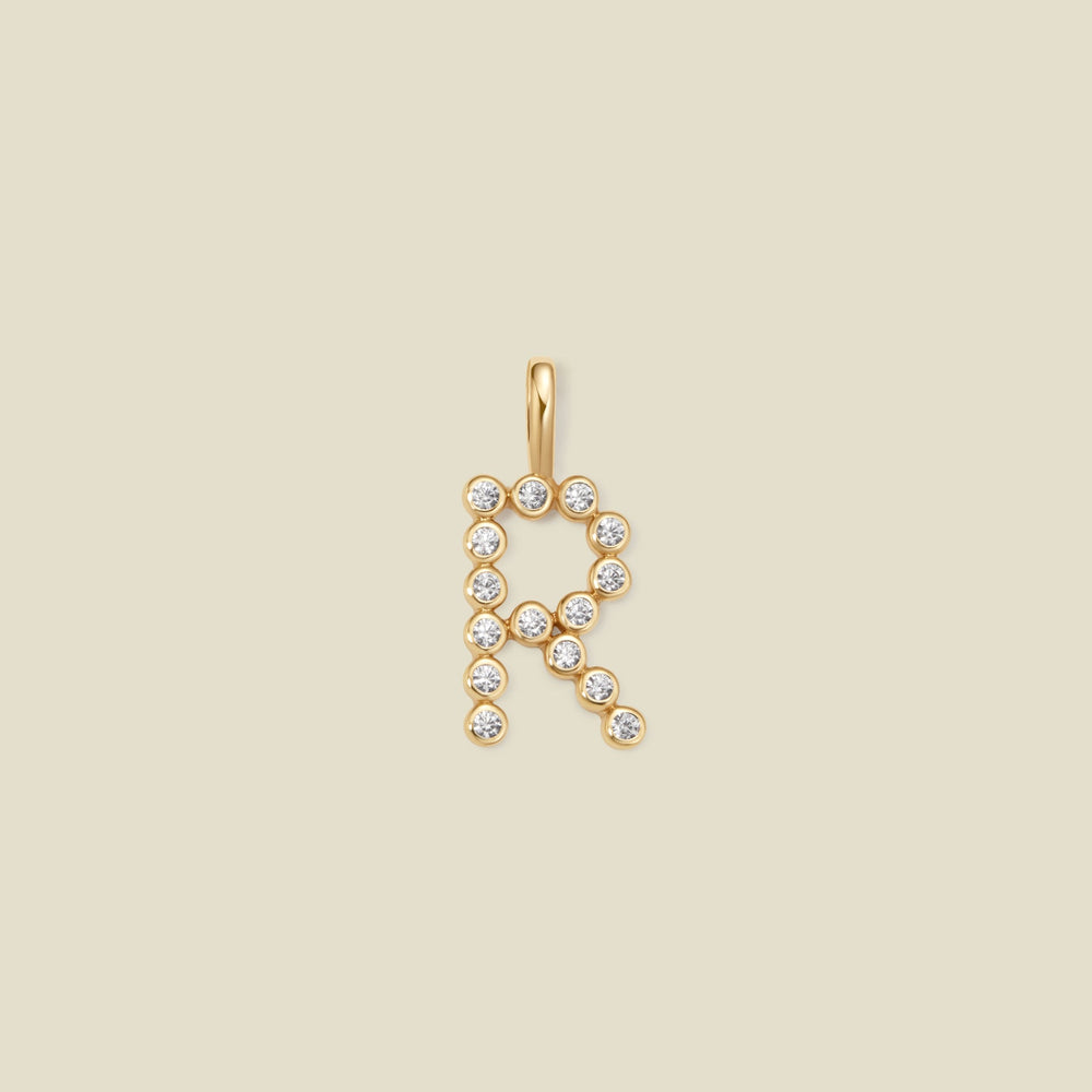 CZ Poppy Initial R Charm Gold Vermeil Add Ons