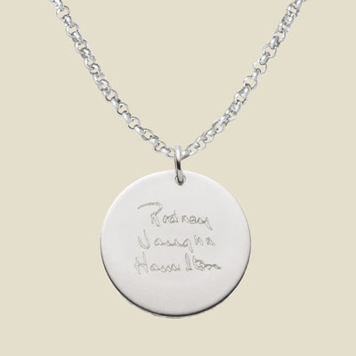 Engraved Handwriting Rolo Disc Necklace