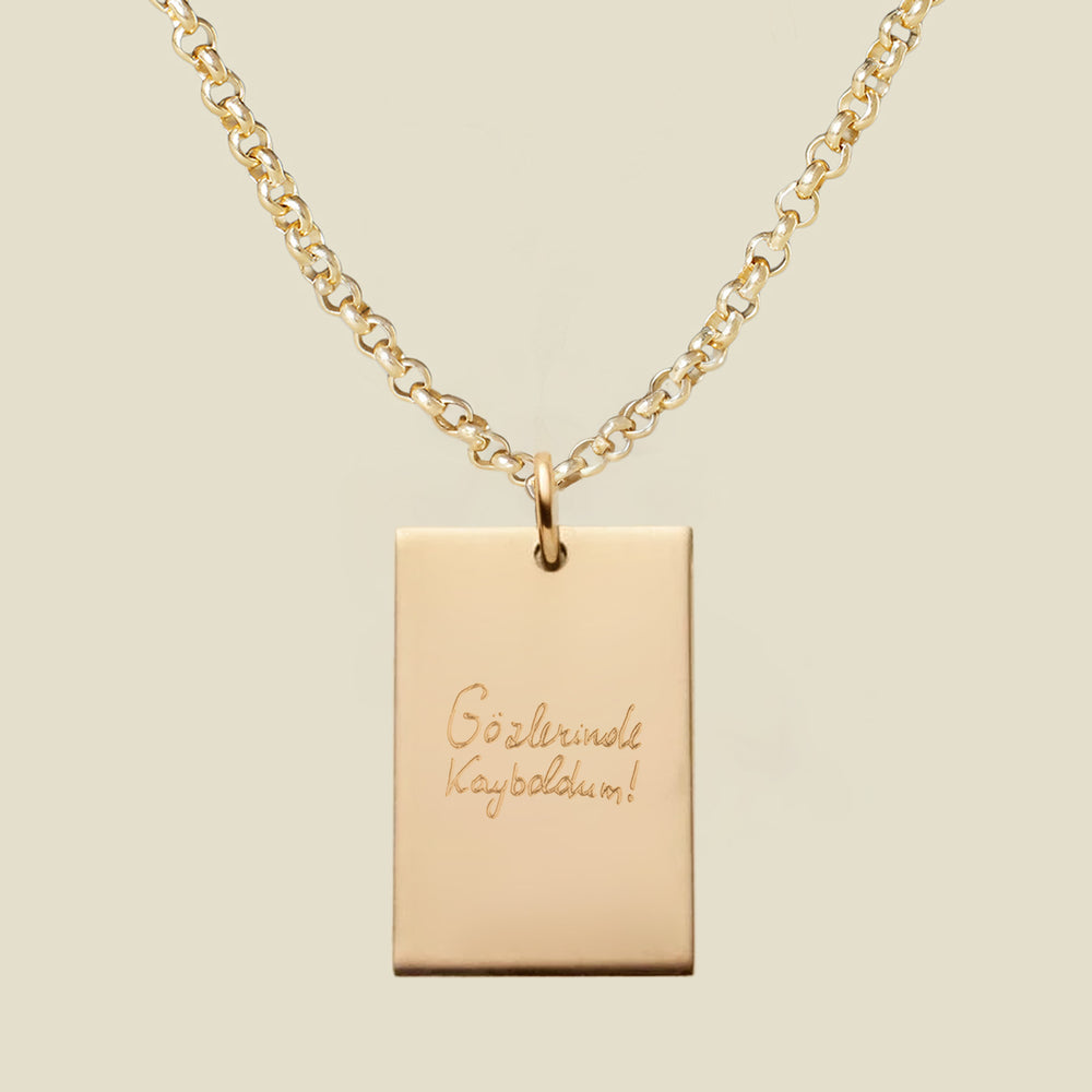 Engraved Handwriting Rolo Rectangle Necklace