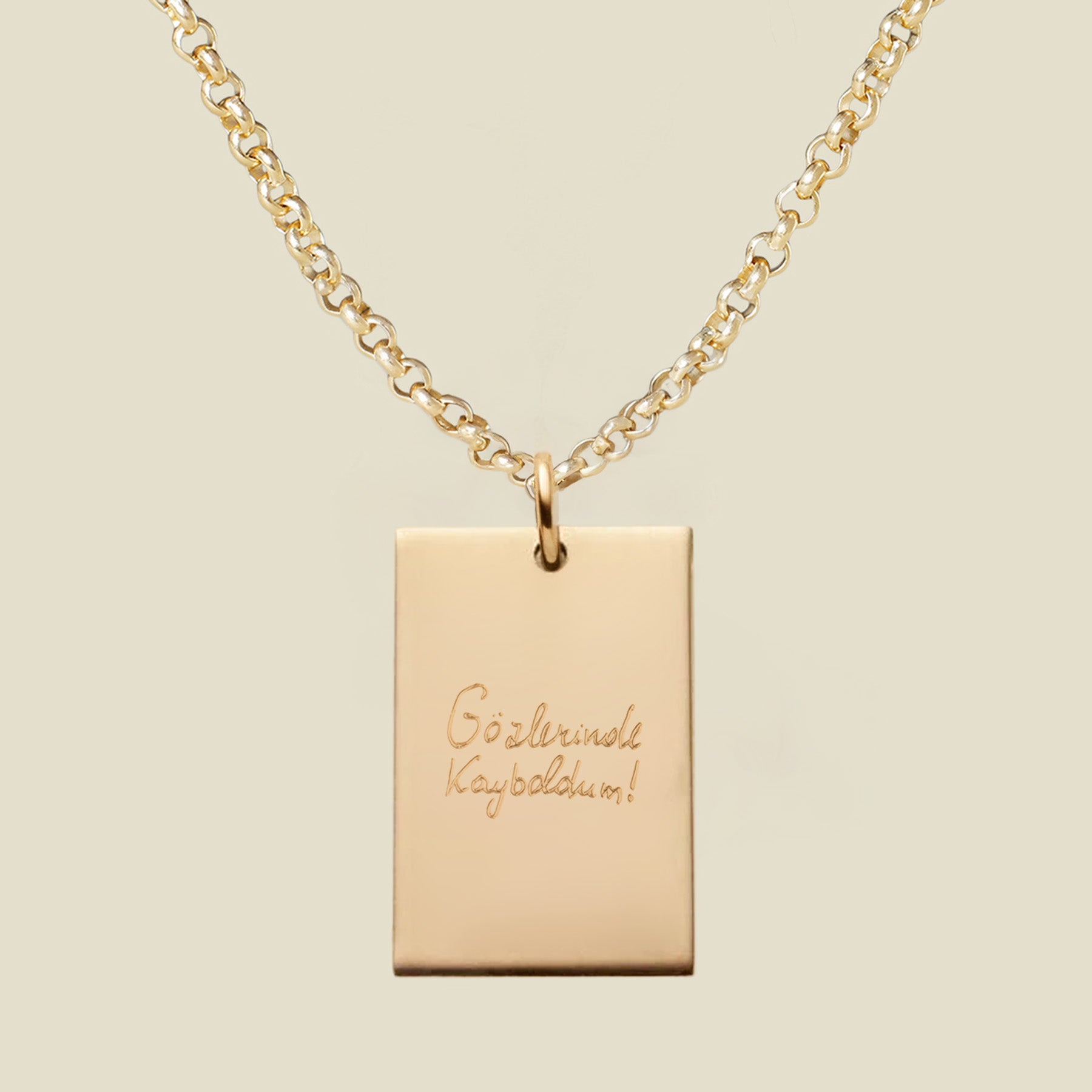 Engraved Handwriting Rolo Rectangle Necklace