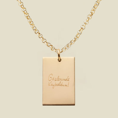 Engraved Handwriting Rolo Rectangle Necklace
