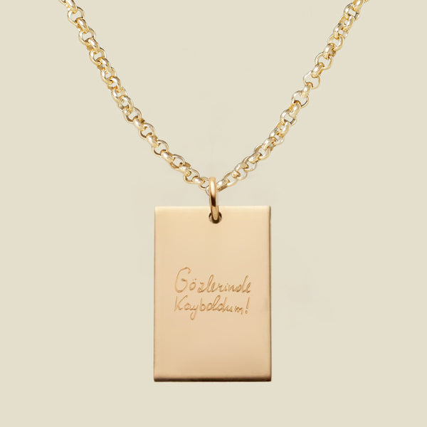 Engraved Handwriting Rolo Rectangle Necklace