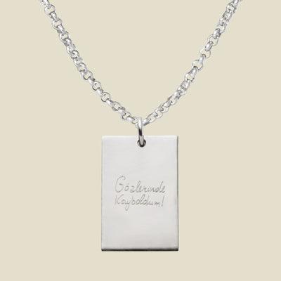 Engraved Handwriting Rolo Rectangle Necklace