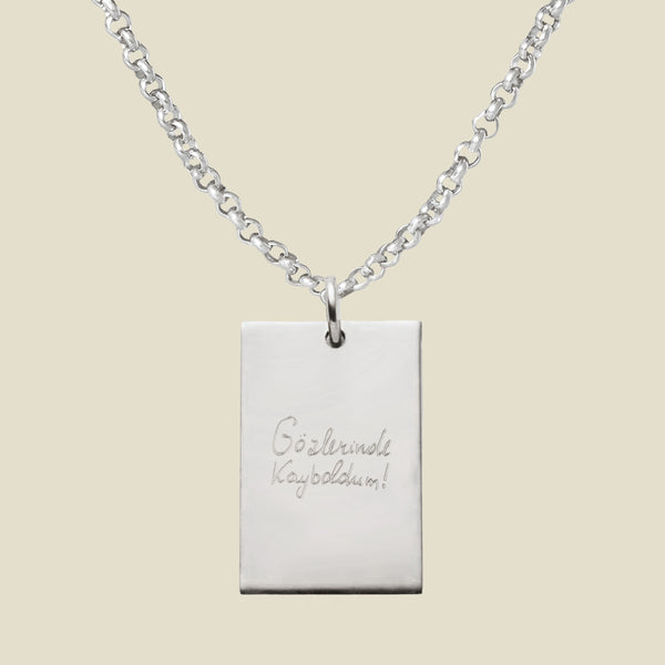 Engraved Handwriting Rolo Rectangle Necklace