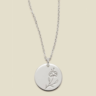 February Birth Flower Necklace Silver / 1/2" / 16"-18" Necklace