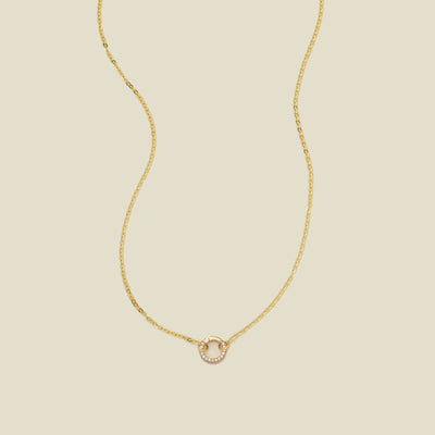 Flat Cable Charm Necklace Gold Filled / With CZ Link Lock Necklace