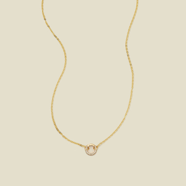 Flat Cable Charm Necklace Gold Filled / With CZ Link Lock Necklace