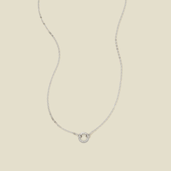 Flat Cable Charm Necklace Silver / With CZ Link Lock Necklace