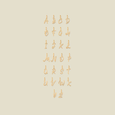 26 gold letter charms spelling out the alphabet.