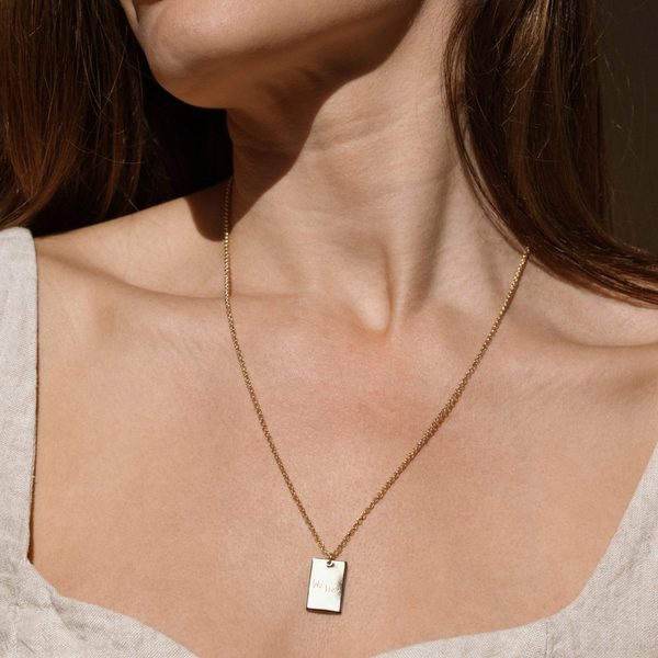 Engraved Handwriting Rolo Rectangle Necklace