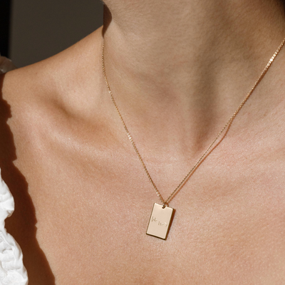 Engraved Handwriting Rectangle Necklace