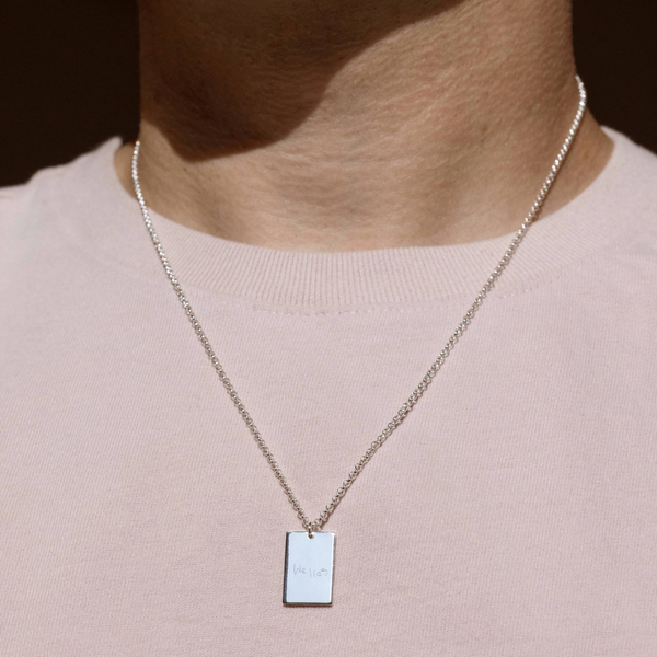 Engraved Handwriting Rolo Rectangle Necklace