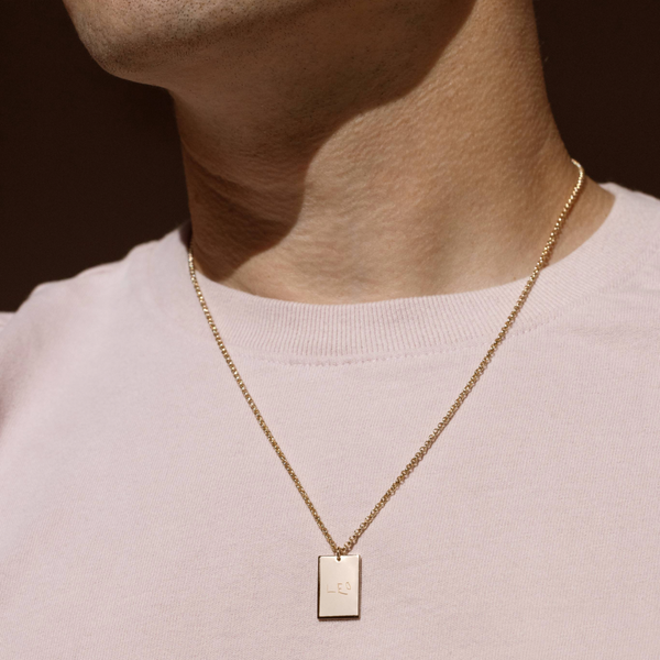 Engraved Handwriting Rolo Rectangle Necklace