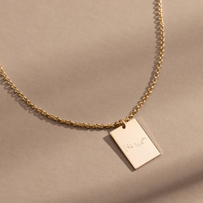Engraved Handwriting Rolo Rectangle Necklace