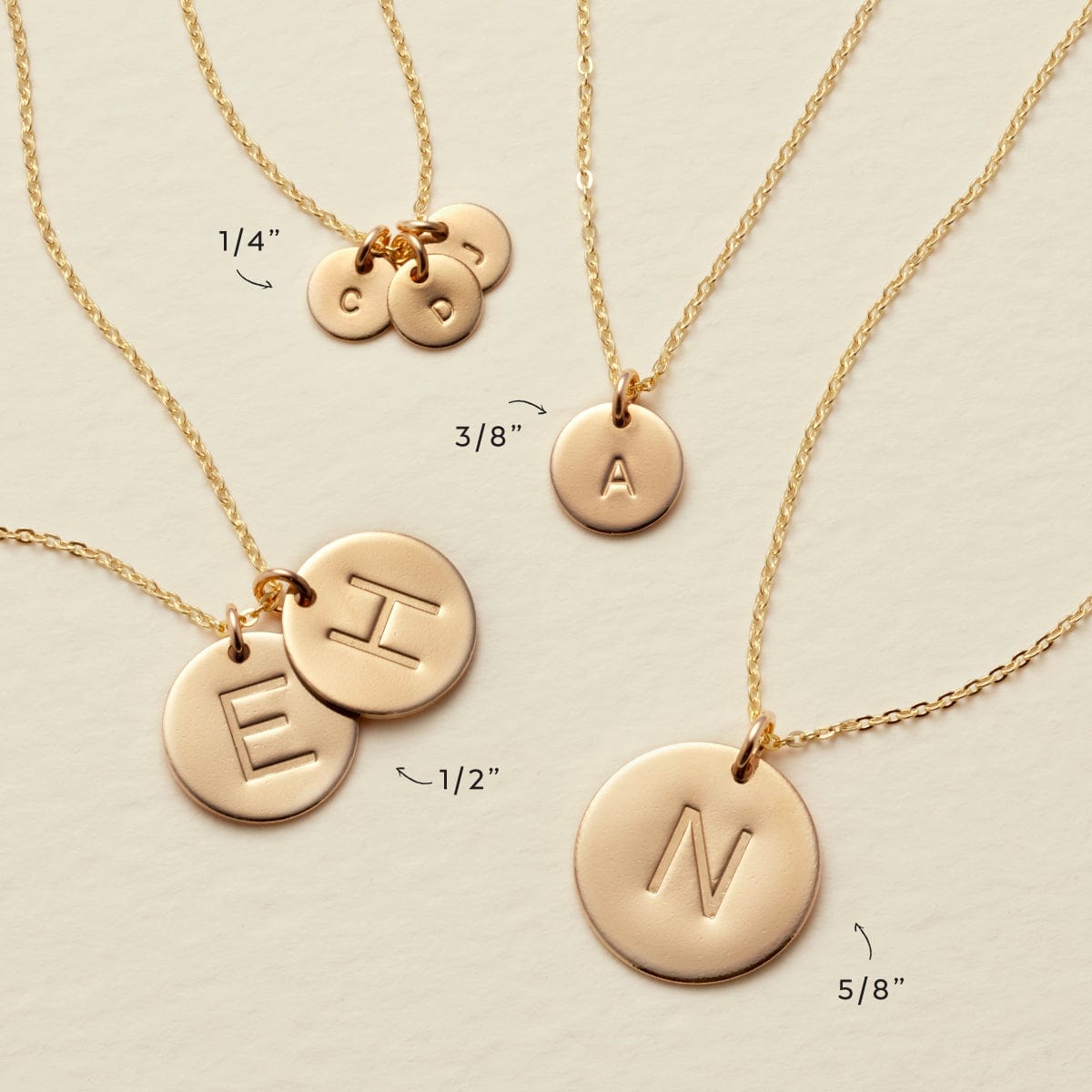 Engraved initial charm necklace - 14k Gold filled 5/8 monogram pendant  option of multiple charms - Personalized monogram Gift for her