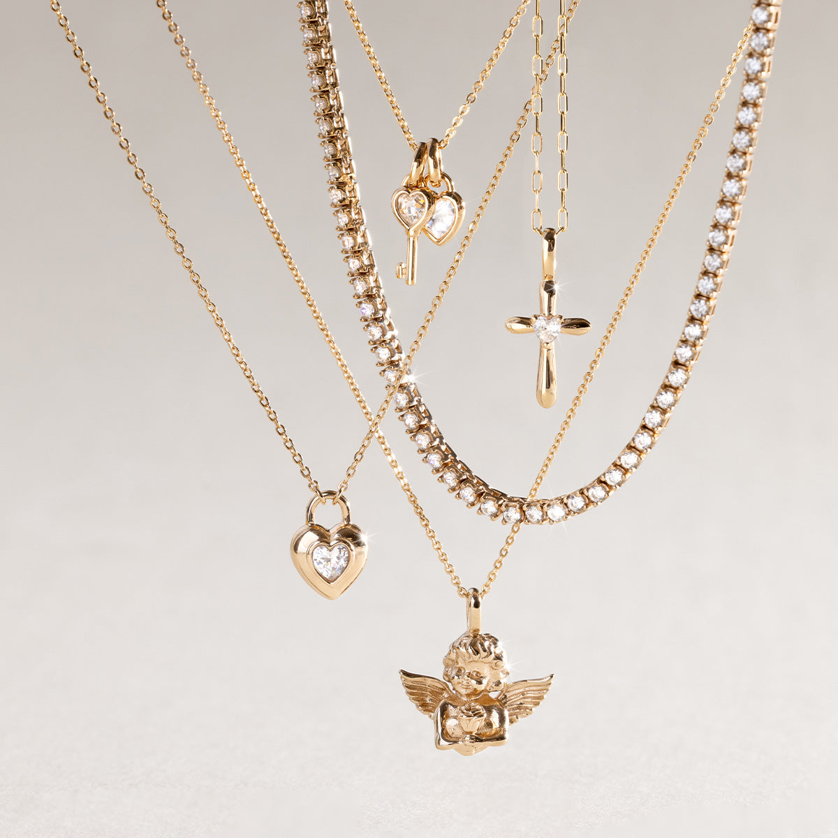 タグ付き♡GOLDS♡ハートチャーム＆ダブルジッパー♡チョーカー付きトップスPK CZ Padlock Heart Necklace | Made By Mary