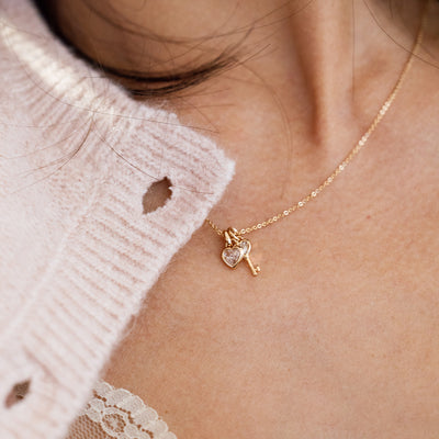 CZ Heart Padlock Charm