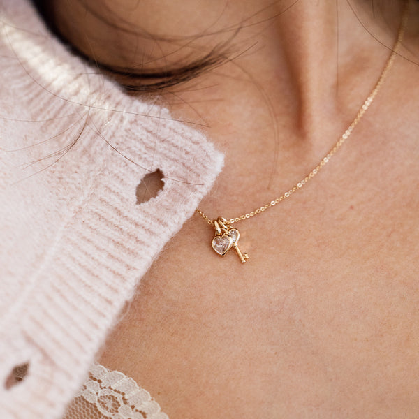 CZ Heart Padlock Charm