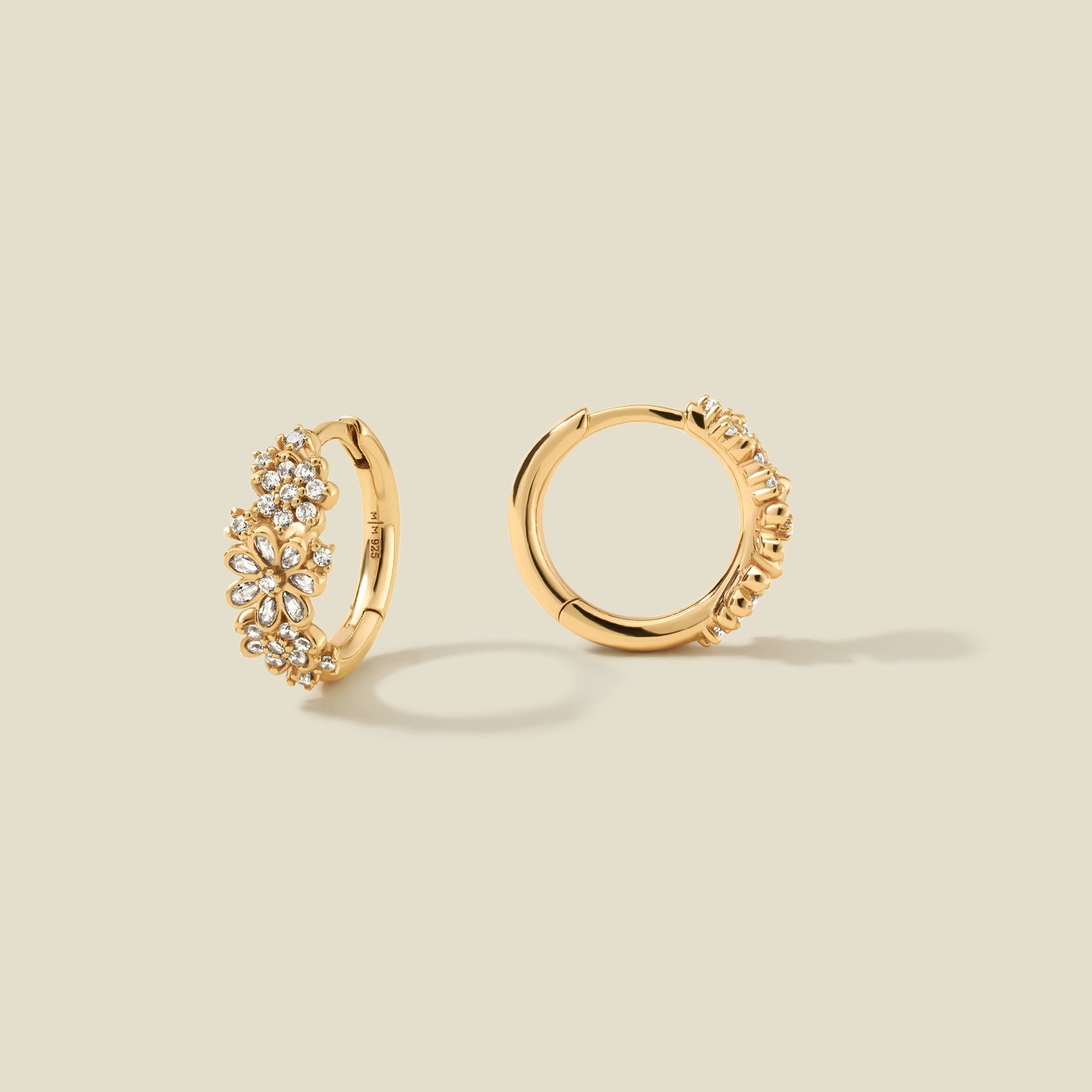 Luxe Floral Huggie Hoop Earrings Gold Vermeil Earring