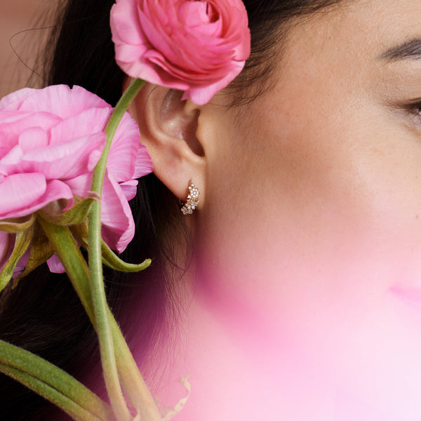 Luxe Floral Huggie Hoop Earrings Gold Vermeil Earring