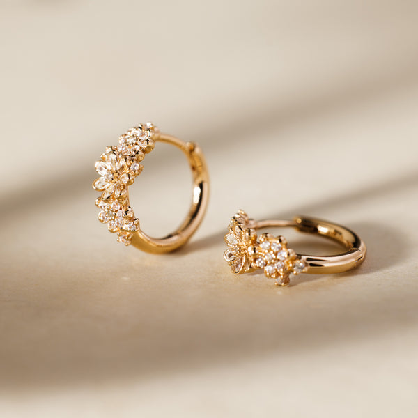 Luxe Floral Huggie Hoop Earrings Gold Vermeil Earring