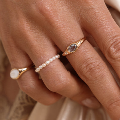 March Oval Birthstone Signet Ring