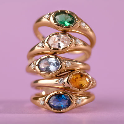 March Oval Birthstone Signet Ring