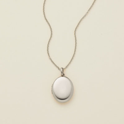 Mini Oval Locket Necklace Silver / 16"-18" Necklace
