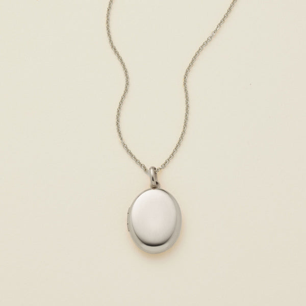 Mini Oval Locket Necklace Silver / 16"-18" Necklace