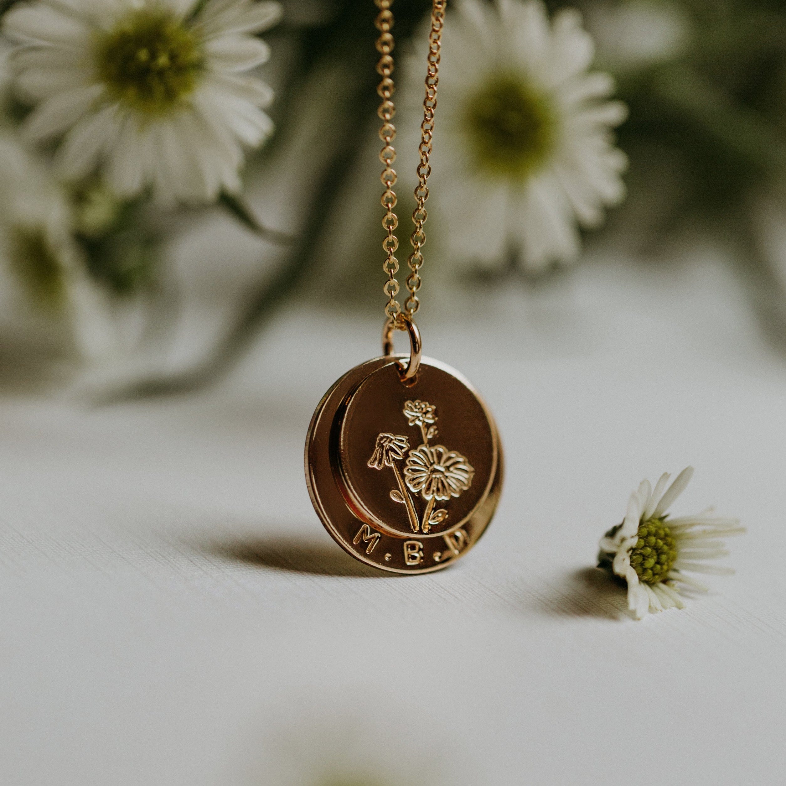 Made by Mary Family Florals Oval Disc Necklace | Handmade,Personalized Gold Filled / 20-22