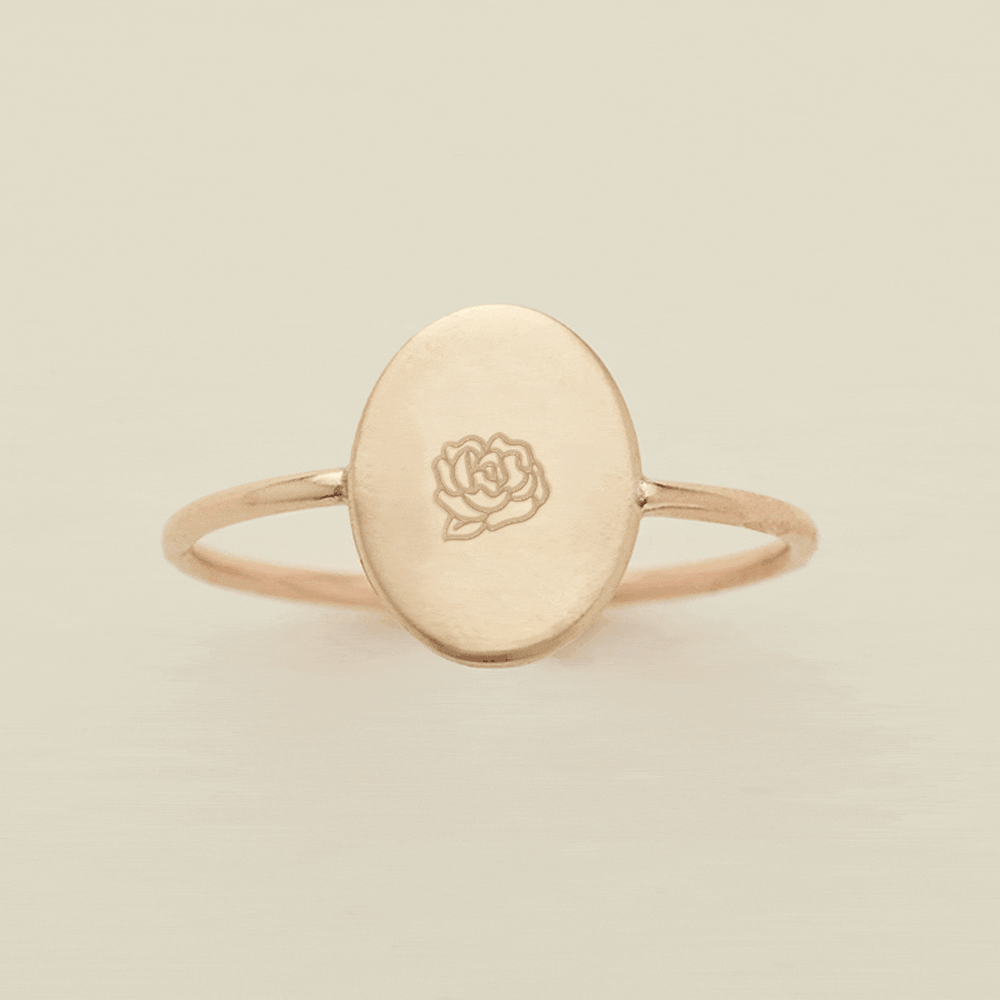 Oval Customized Ring - Initial or Birth Flower Gold Filled / 5 Ring