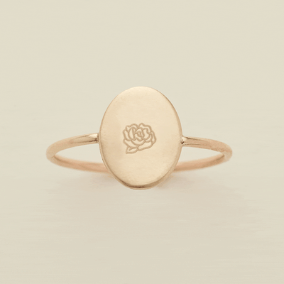 Oval Customized Ring - Initial or Birth Flower Gold Filled / 5 Ring
