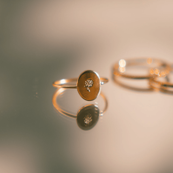 Oval Customized Ring - Initial or Birth Flower Ring