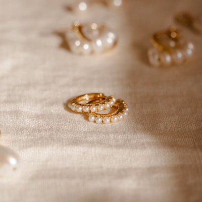 Pearl Huggie Hoop Earrings Gold Vermeil Earring