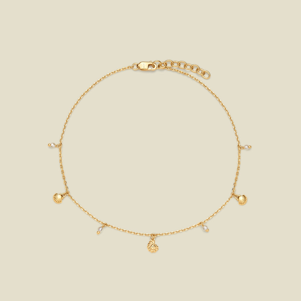 Seashells & Pearl Anklet Gold Vermeil / 8" Anklet