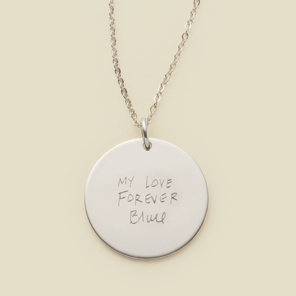 Engraved Handwriting Disc Necklace