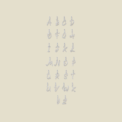 26 silver letter charms spelling out the alphabet.
