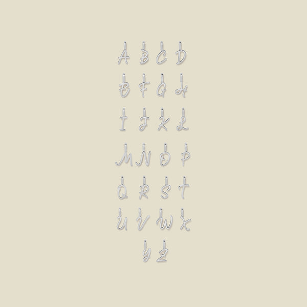 26 silver letter charms spelling out the alphabet.