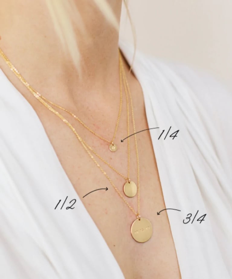 size guide necklaces disc sizes 1 4 inch 1 2 inch 3 4 inch