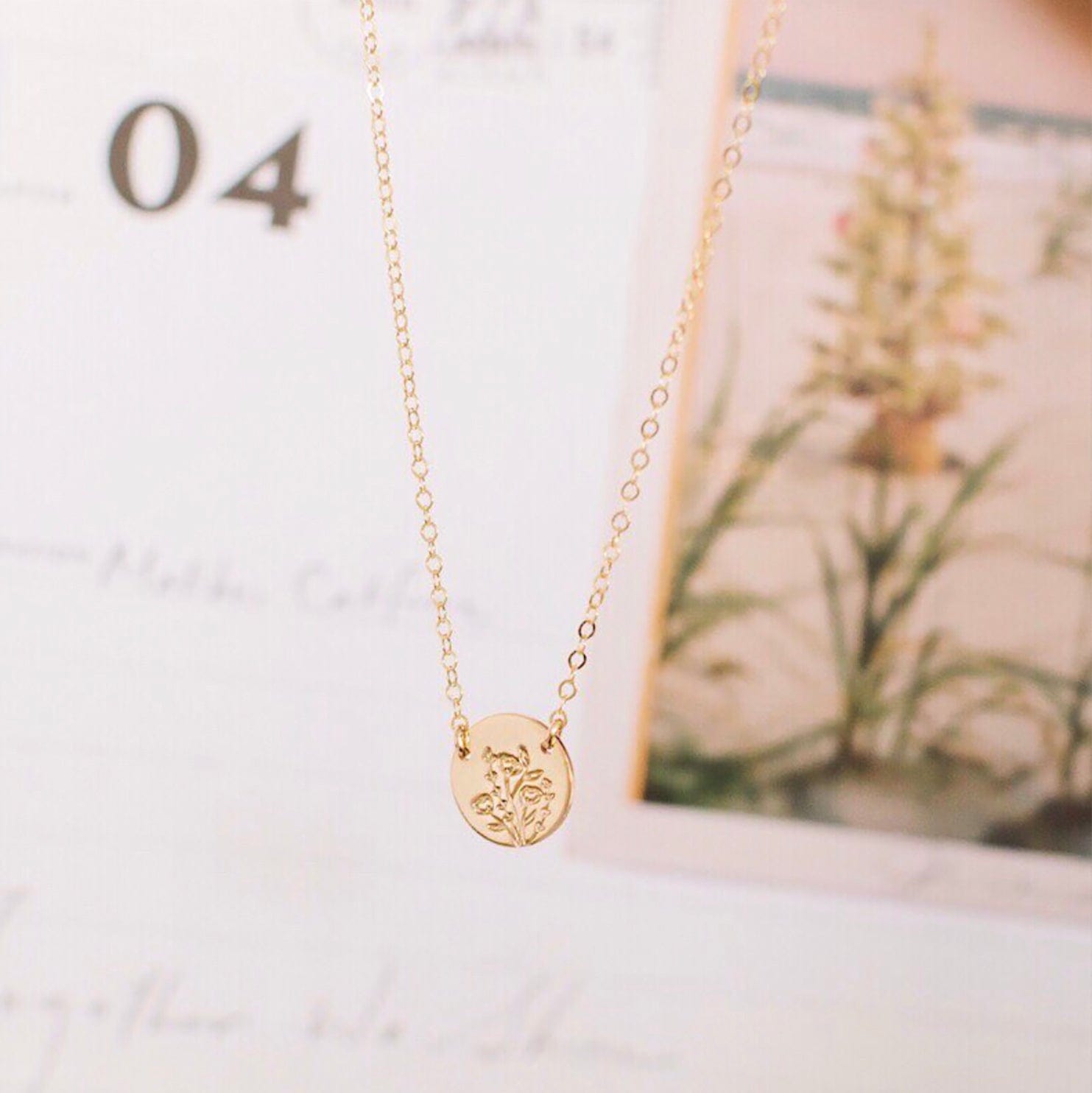 Made By Mary Wild Blooms Mini Zola Disc Necklace | Dainty,Hand Stamped